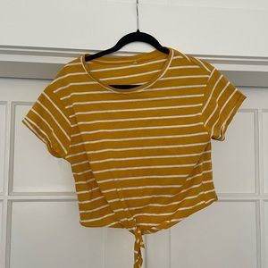 Tie-front yellow and white striped crop top size L